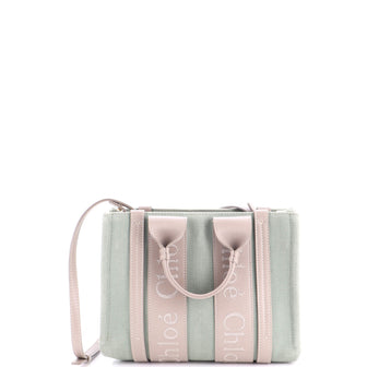 Chloe Woody Convertible Tote Linen and Leather Small