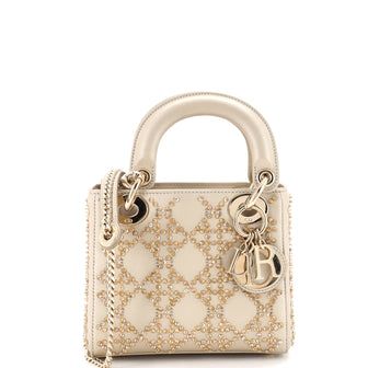 Christian Dior Lady Dior Chain Bag Crystal Embellished Cannage Quilt Leather Mini