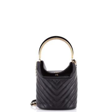 Chanel Handle with Chic Bucket Bag Chevron Lambskin