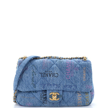 Chanel Denim Mood Flap Bag Logo Printed Quilted Denim Large