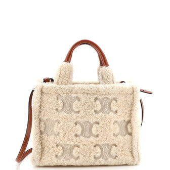 Celine Cabas Thais Tote Triomphe Embroidered Shearling Small
