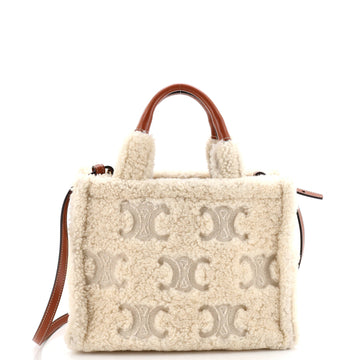 Celine Cabas Thais Tote Triomphe Embroidered Shearling Small
