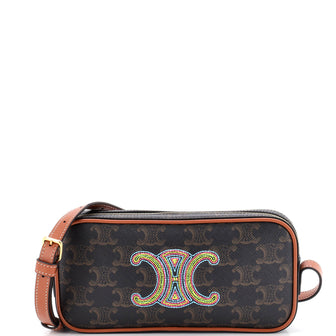 Celine Cuir Triomphe Camera Shoulder Bag Embroidered Triomphe Coated Canvas with Leather Small