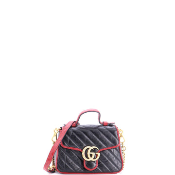 Gucci GG Marmont Top Handle Flap Bag Diagonal Quilted Leather Mini
