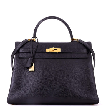 Hermes Kelly Handbag Black Ardennes with Gold Hardware 35