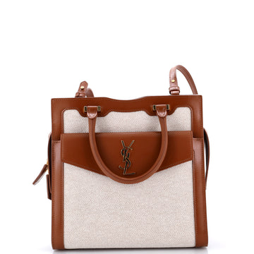 Saint Laurent Uptown Tote Canvas with Leather Small