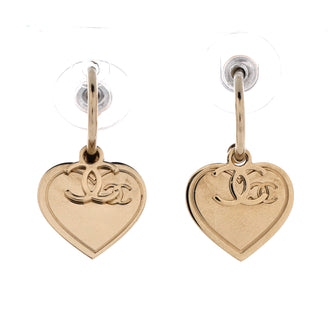 Chanel Heart CC Dangle Earrings Metal