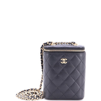 Chanel Vertical Classic Vanity Case with Chain Quilted Caviar Small