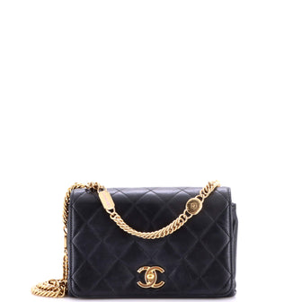 Chanel Logo Enamel Full Flap Bag Quilted Lambskin Mini