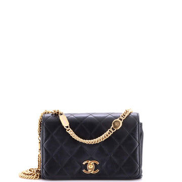 Chanel Logo Enamel Full Flap Bag Quilted Lambskin Mini