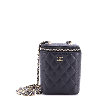 Chanel Vertical Classic Vanity Case with Chain Quilted Caviar Small