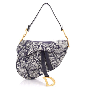 Christian Dior Toile De Jouy Saddle Bag Embroidered Canvas Medium