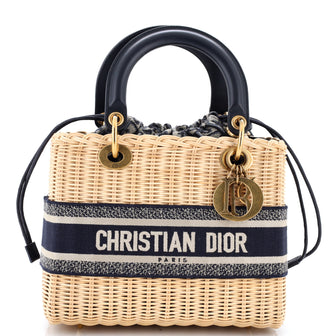 Christian Dior Lady Dior Bag Wicker and Oblique Canvas Medium