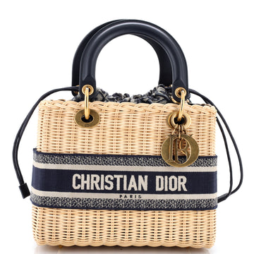 Christian Dior Lady Dior Bag Wicker and Oblique Canvas Medium