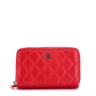 Chanel Double Zip Around Wallet Quilted Caviar Small