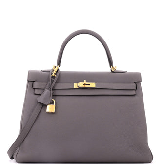 Hermes Kelly Handbag Grey Togo with Gold Hardware 35