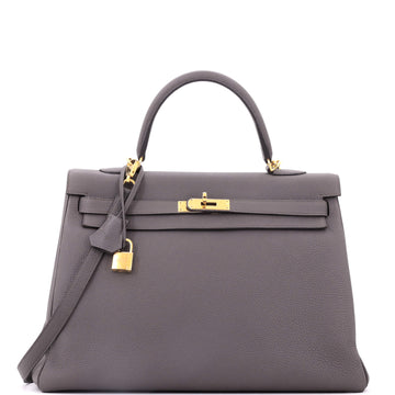 Hermes Kelly Handbag Grey Togo with Gold Hardware 35
