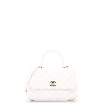 Chanel Coco Top Handle Bag Quilted Caviar with Lizard Embossed Handle Mini