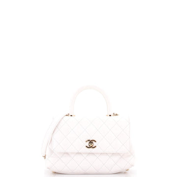 Chanel Coco Top Handle Bag Quilted Caviar with Lizard Embossed Handle Mini
