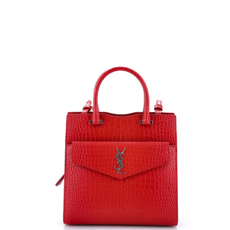 Saint Laurent Uptown Tote Crocodile Embossed Leather Small