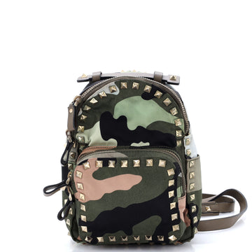 Valentino Garavani Rockstud Backpack Camo Leather and Canvas Mini