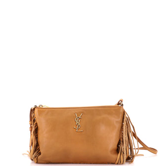 Saint Laurent Classic Monogram Fringe Zip Crossbody Bag Leather Small