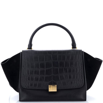 Celine Trapeze Bag Crocodile Embossed Leather Medium