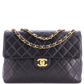 Chanel Vintage Classic Single Flap Bag Quilted Lambskin Jumbo