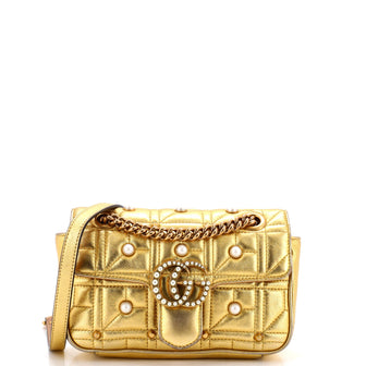 Gucci Pearly GG Marmont Flap Bag Embellished Matelasse Leather Mini