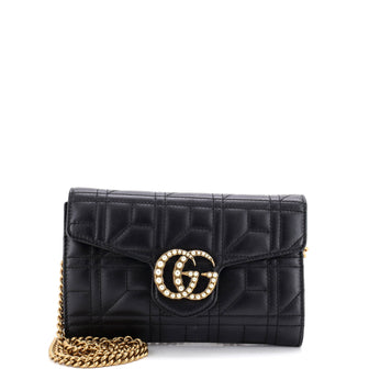 Gucci Pearly GG Marmont Chain Wallet Matelasse Leather Mini
