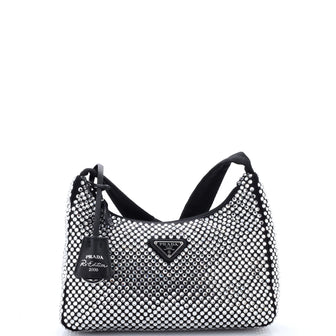 Prada Re-Edition 2000 Hobo Crystal Embellished Satin Mini