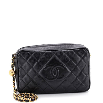 Chanel Vintage Diamond CC Camera Bag Quilted Caviar Small