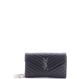 Saint Laurent Classic Monogram Wallet on Chain Matelasse Chevron Leather Medium
