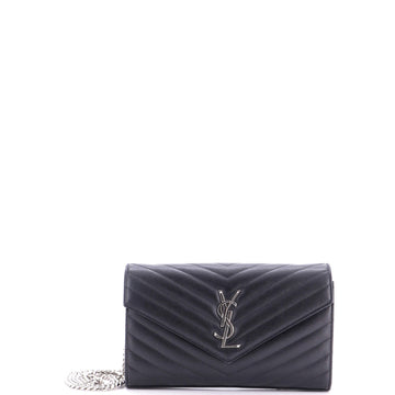 Saint Laurent Classic Monogram Wallet on Chain Matelasse Chevron Leather Medium
