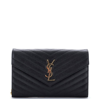 Saint Laurent Classic Monogram Wallet on Chain Matelasse Chevron Leather Medium
