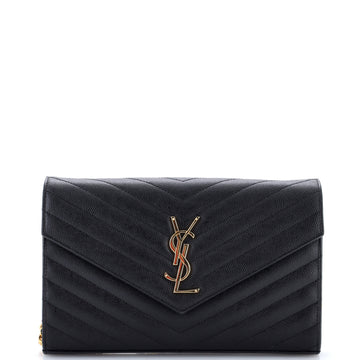 Saint Laurent Classic Monogram Wallet on Chain Matelasse Chevron Leather Medium