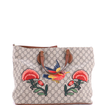 Gucci Convertible Soft Tote Embroidered GG Coated Canvas Medium