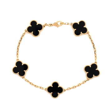 Van Cleef & Arpels Vintage Alhambra 5 Motifs Bracelet 18K Yellow Gold and Onyx
