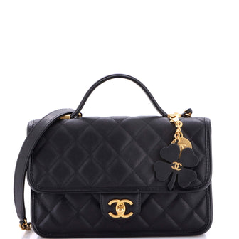 Chanel School Memory Top Handle Flap Bag Quilted Caviar Small