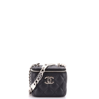 Chanel Coco Enamel Strap Vanity Case with Chain Quilted Caviar Mini