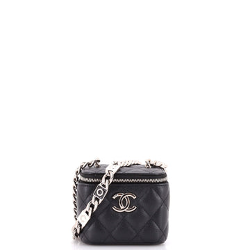 Chanel Coco Enamel Strap Vanity Case with Chain Quilted Caviar Mini