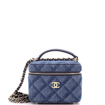 Chanel Vanity Case with Chain 3D Quilt Printed Denim Small