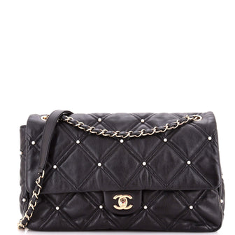 Chanel CC Flap Bag Pearl Studded Quilted Lambskin Medium
