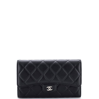 Chanel CC Gusset Classic Flap Wallet Quilted Lambskin Long