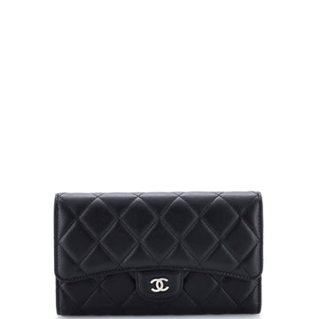 Chanel CC Gusset Classic Flap Wallet Quilted Lambskin Long