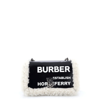 Burberry Lola Shoulder Bag Printed Coated Canvas with Shearling Small