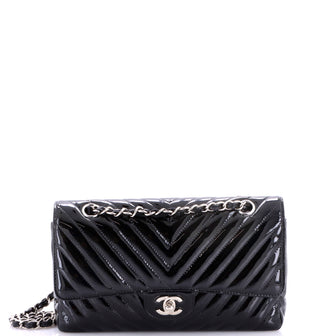Chanel Classic Double Flap Bag Chevron Patent Medium