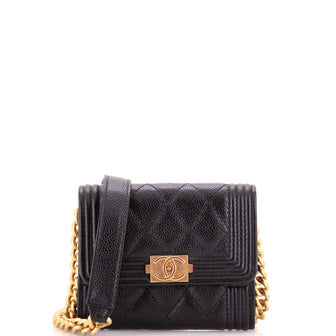 Chanel Boy Flap Card Holder on Chain Quilted Caviar