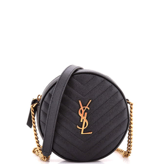 Saint Laurent Vinyle Round Camera Bag Matelasse Chevron Leather