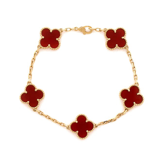 Van Cleef & Arpels Vintage Alhambra 5 Motifs Bracelet 18K Yellow Gold and Carnelian